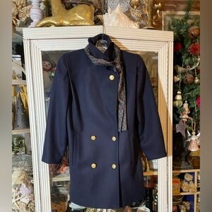 vintage International Scene wool double breasted navy blue peacoat women’s S